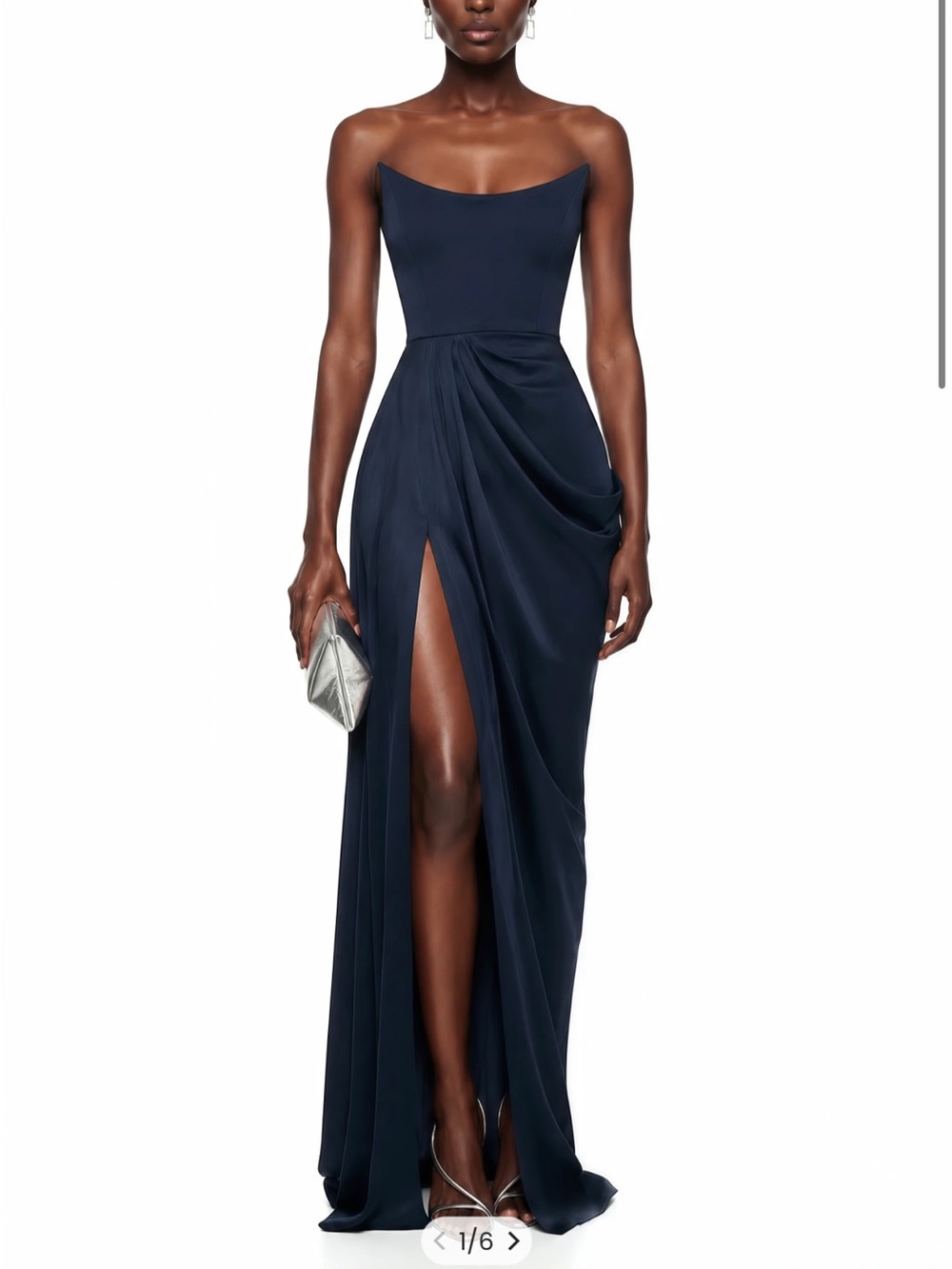 Elegant Navy Off-Shoulder Draped Evening Gown